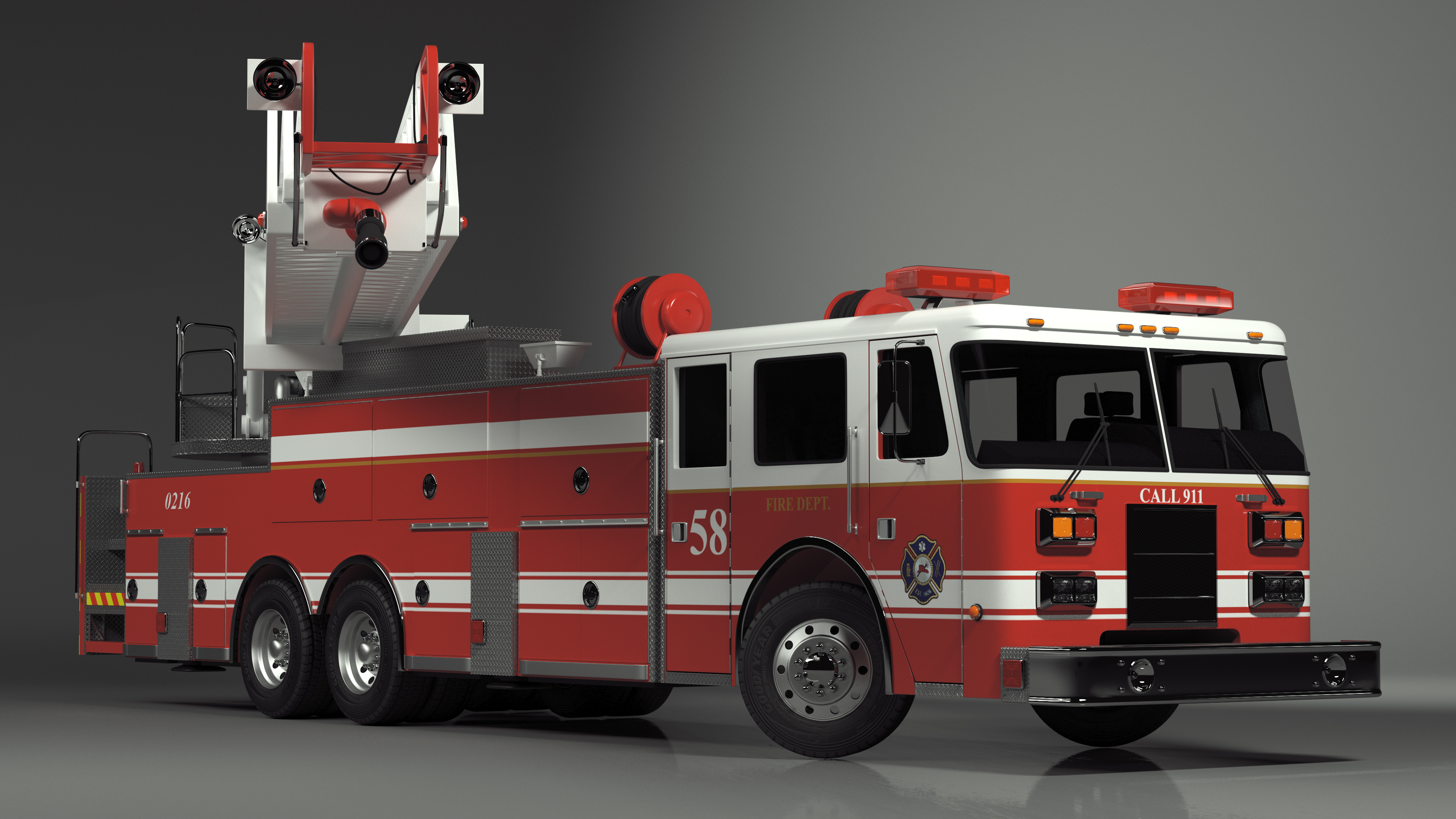 Rear Mount Ladder Fire Truck Rigged for Cinema 4D 3D model