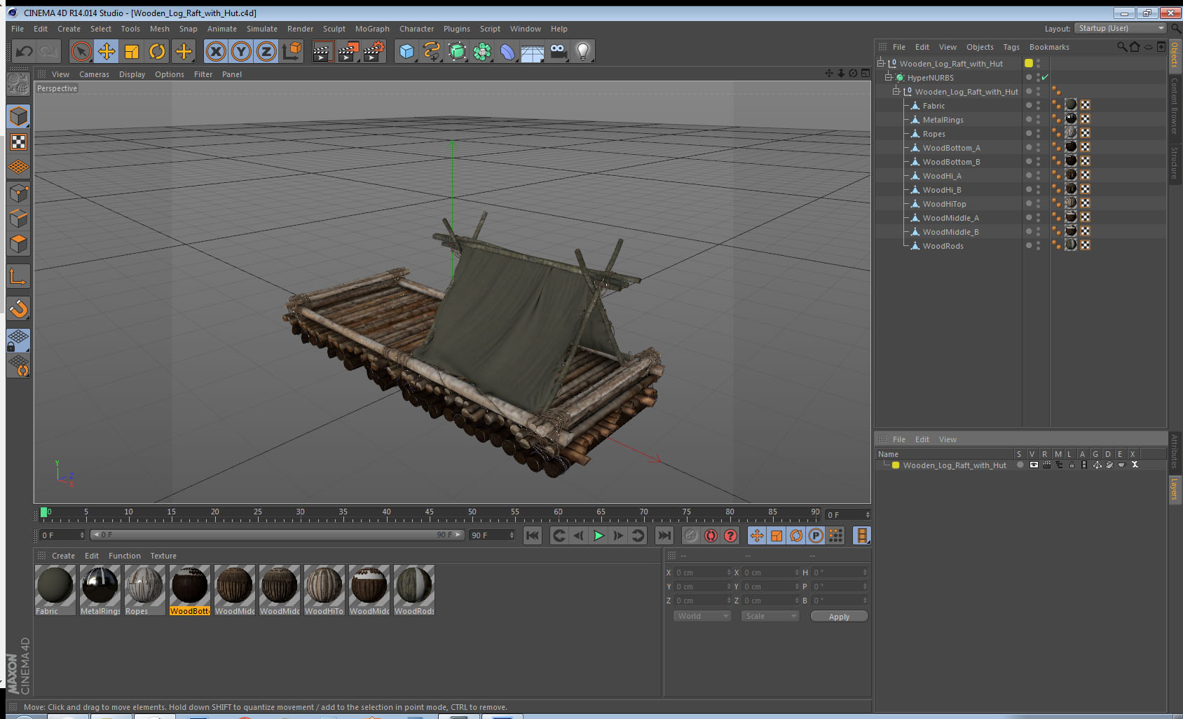 Wooden Log Raft with Hut 3D model