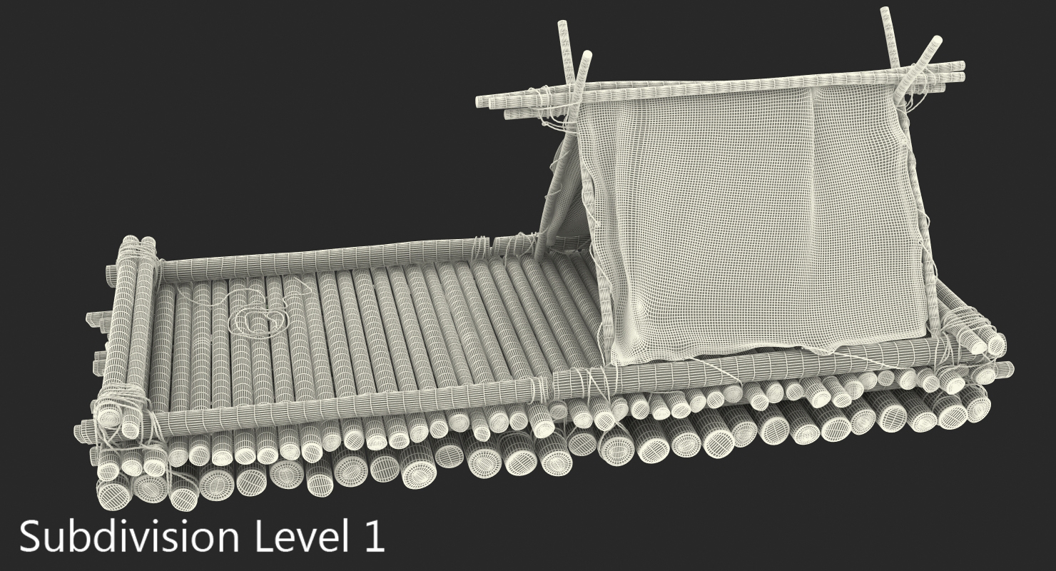 Wooden Log Raft with Hut 3D model