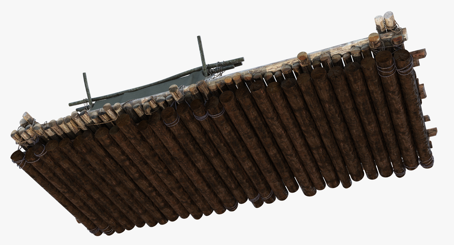 Wooden Log Raft with Hut 3D model