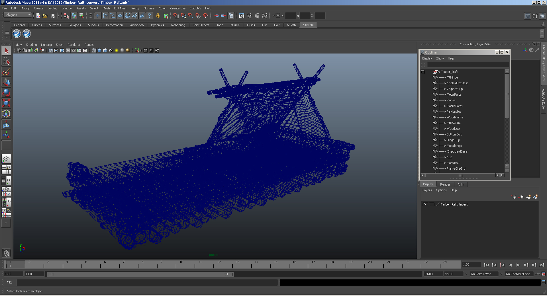 Wooden Log Raft with Hut 3D model