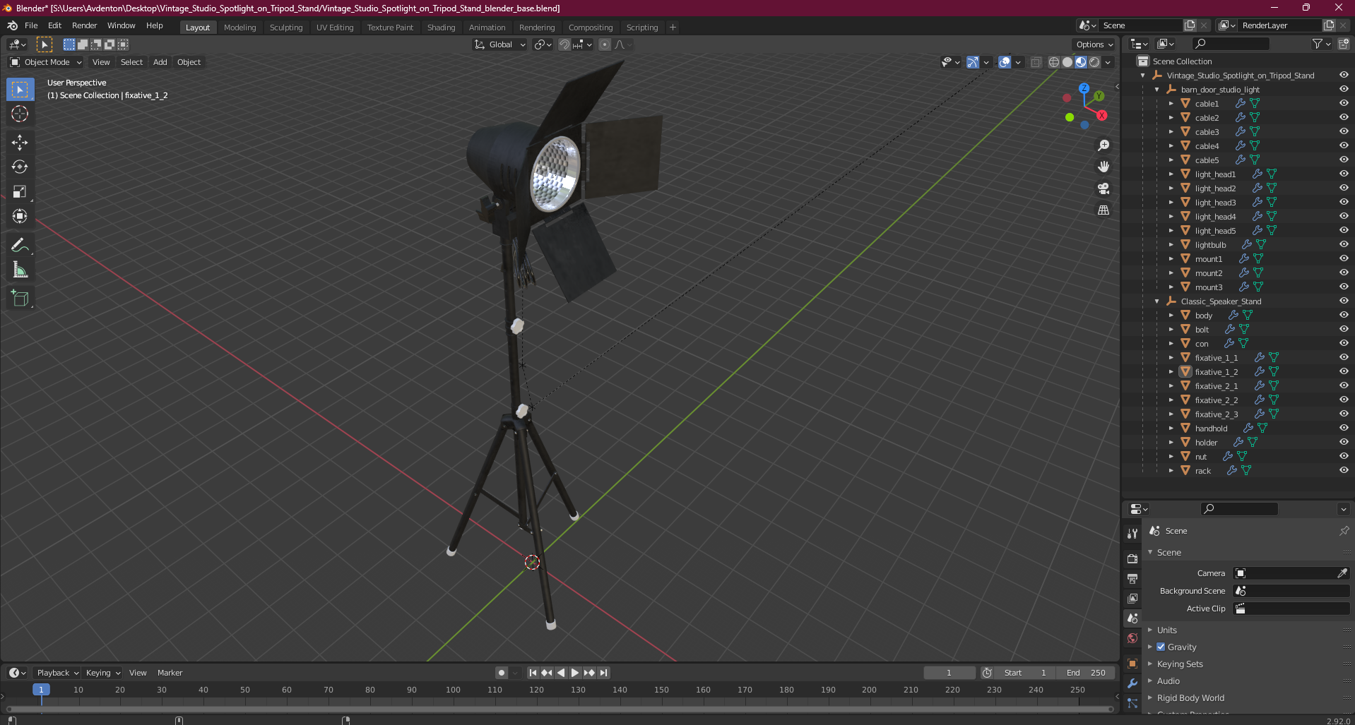 3D model Vintage Studio Spotlight on Tripod Stand