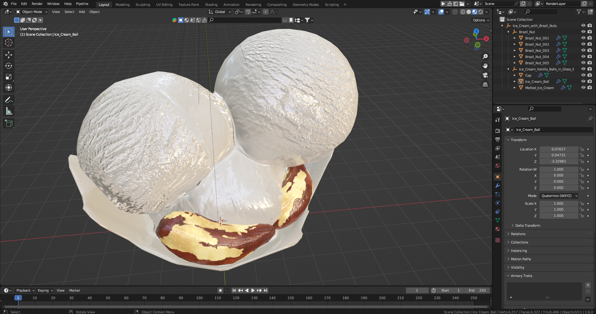 3D Ice Cream with Brazil Nuts