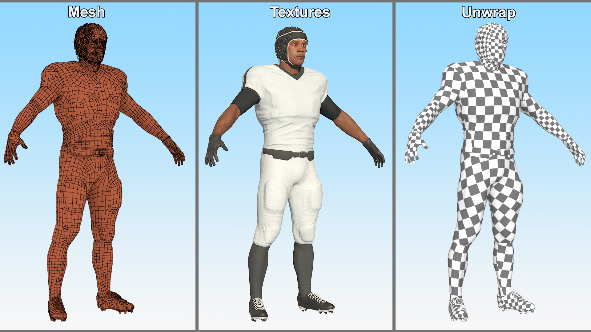 3D Uniform Black Man Football Player with Rugby Helmet Rigged model