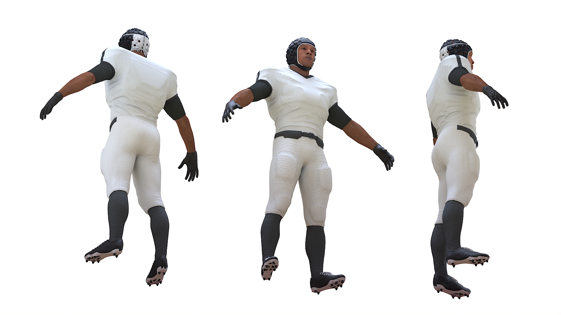 3D Uniform Black Man Football Player with Rugby Helmet Rigged model