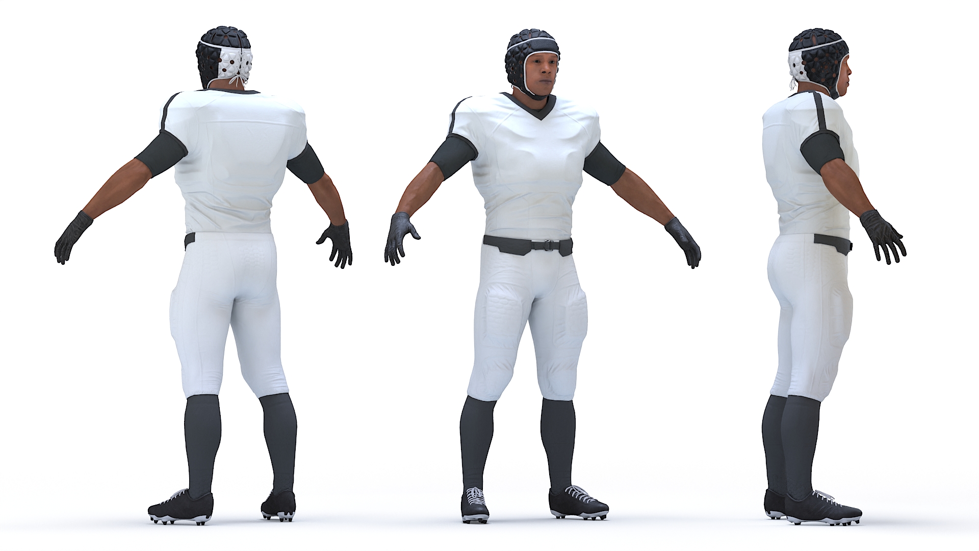 3D Uniform Black Man Football Player with Rugby Helmet Rigged model