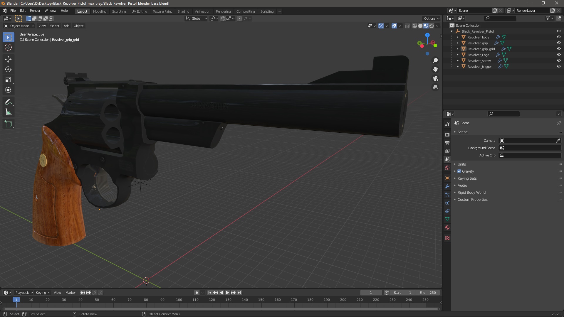 3D Black Revolver Pistol