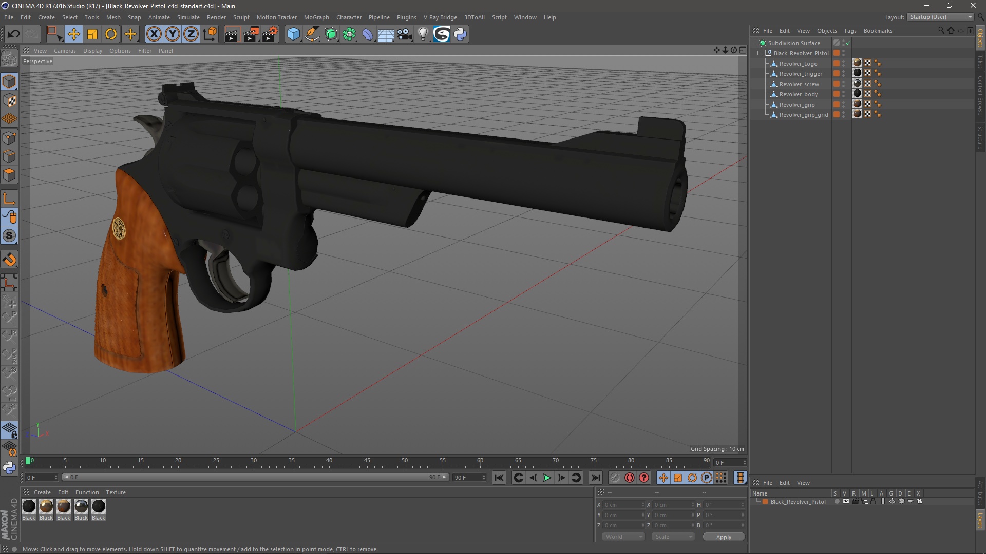 3D Black Revolver Pistol