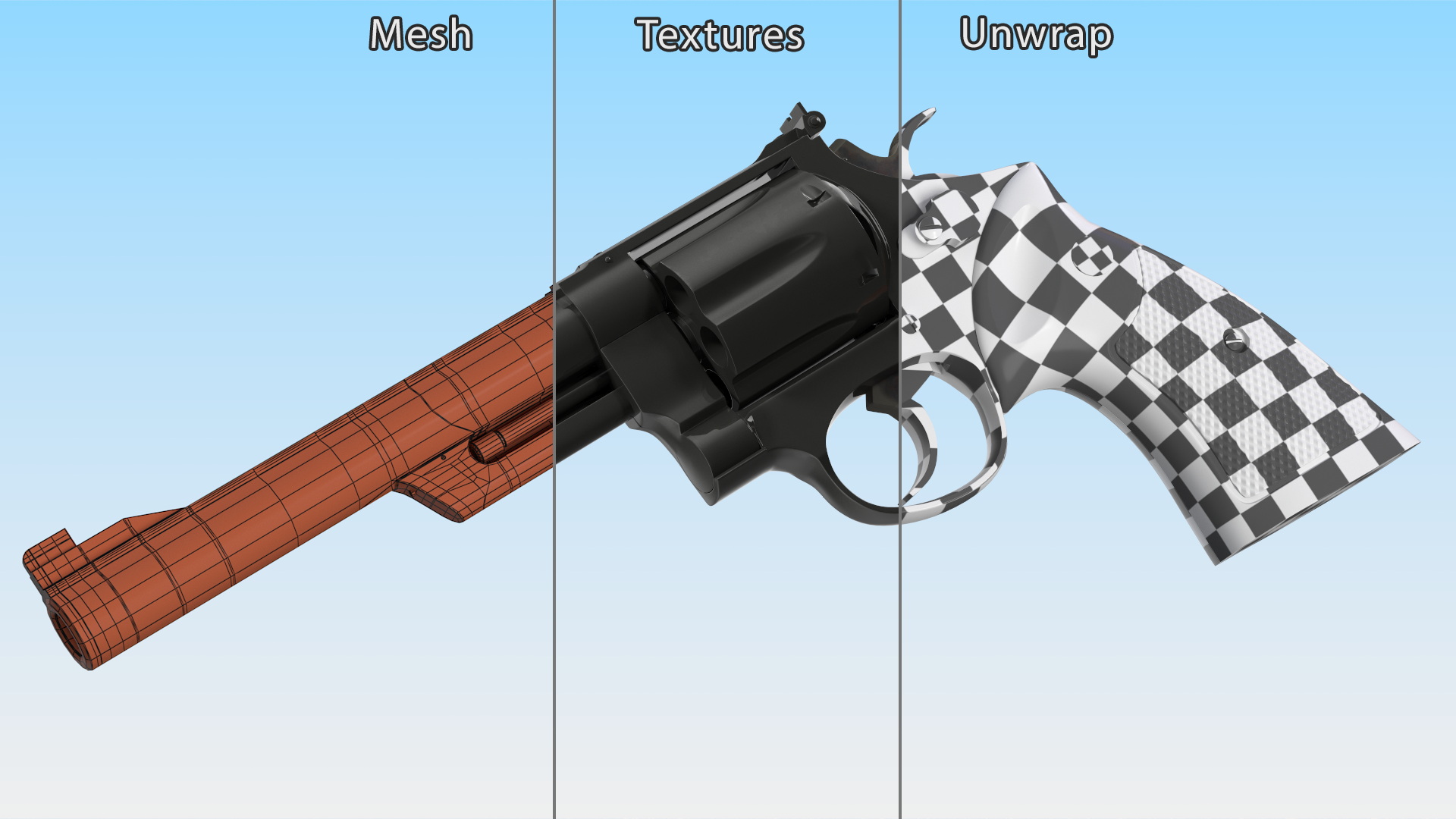 3D Black Revolver Pistol