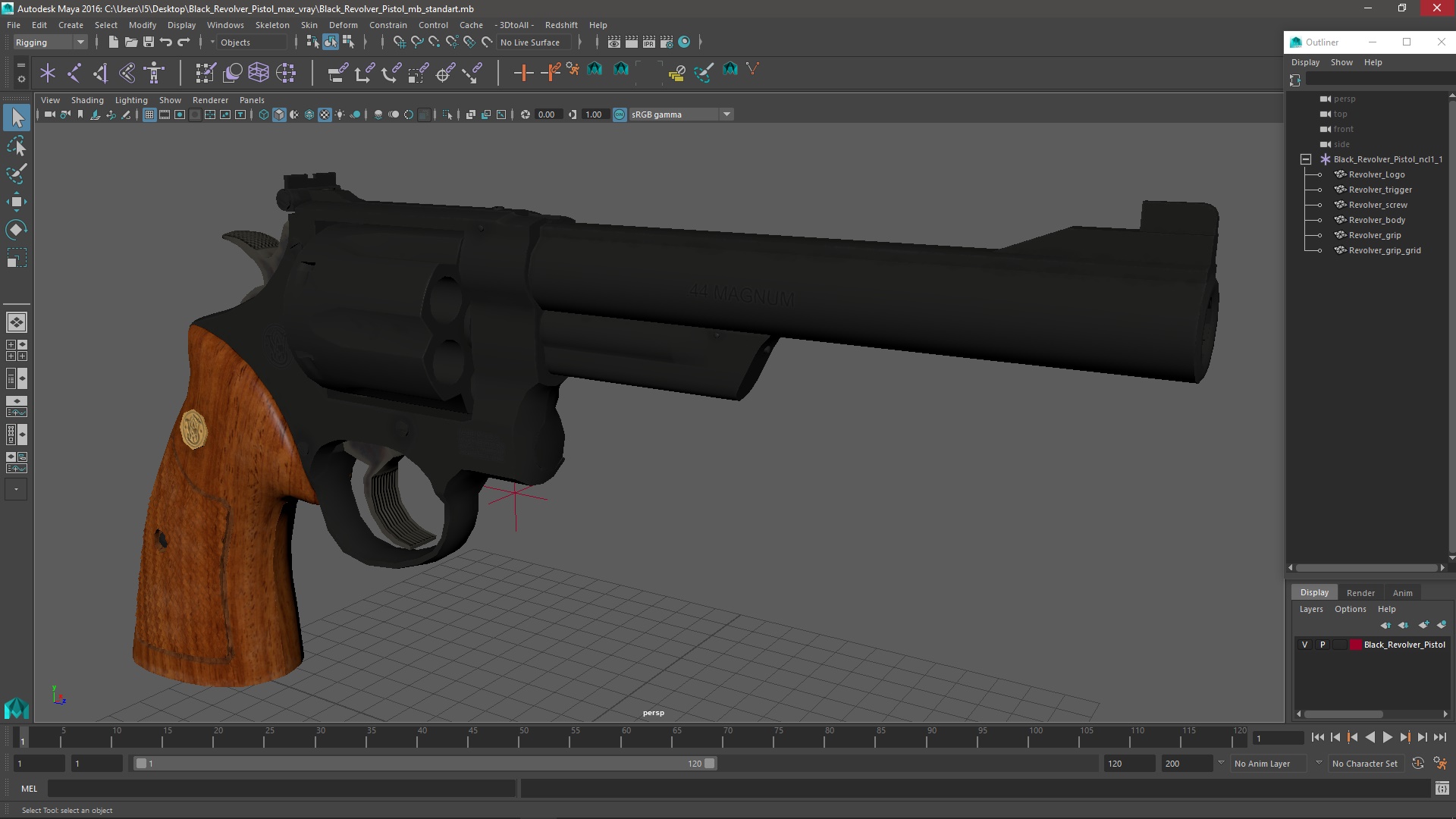 3D Black Revolver Pistol