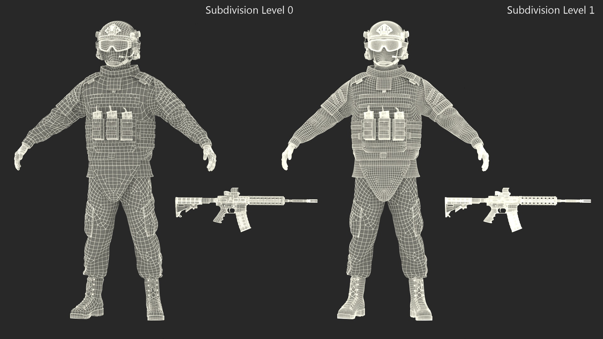 3D model Military Soldier in Grey Camo Fur Rigged