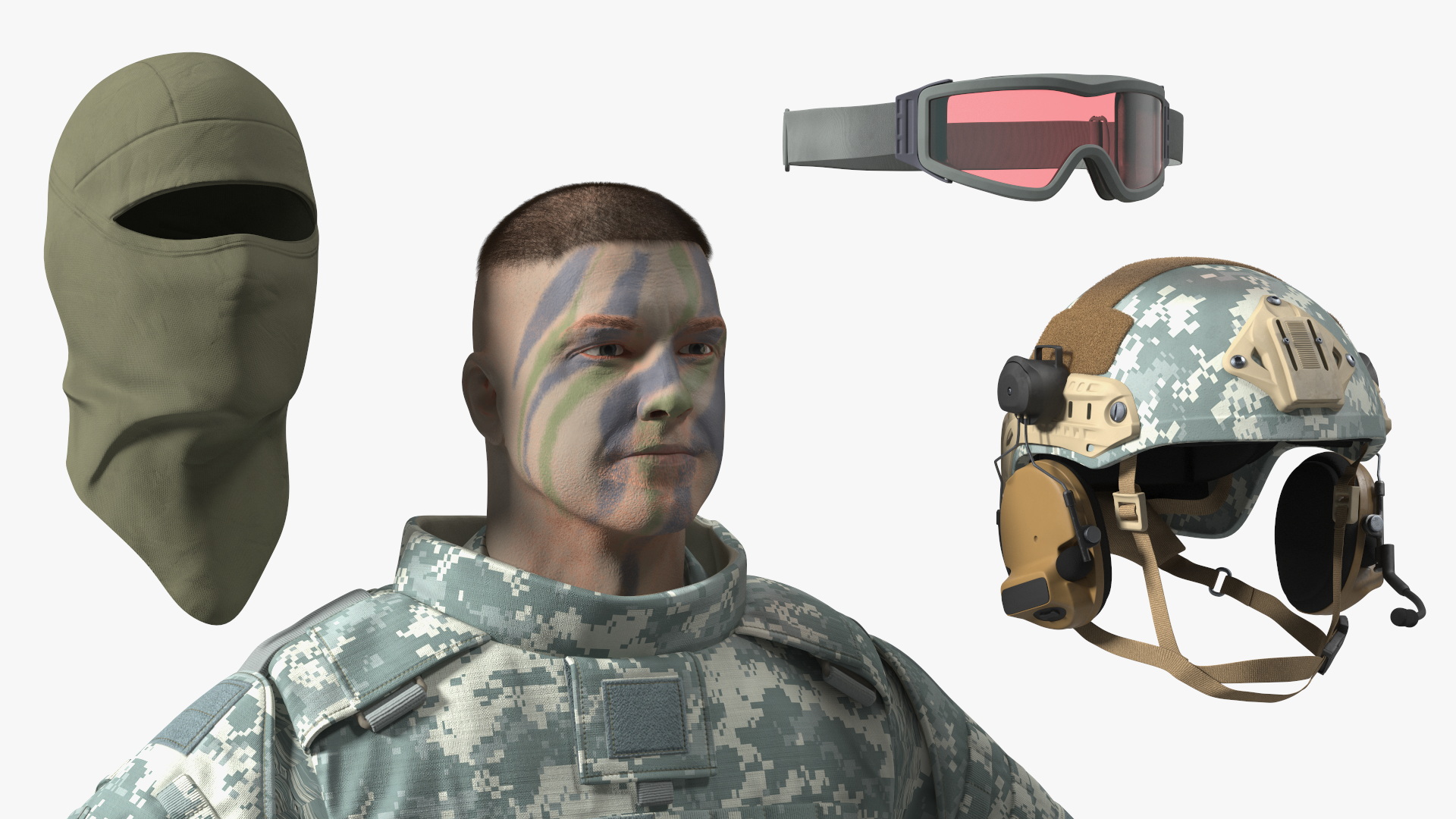 3D model Military Soldier in Grey Camo Fur Rigged