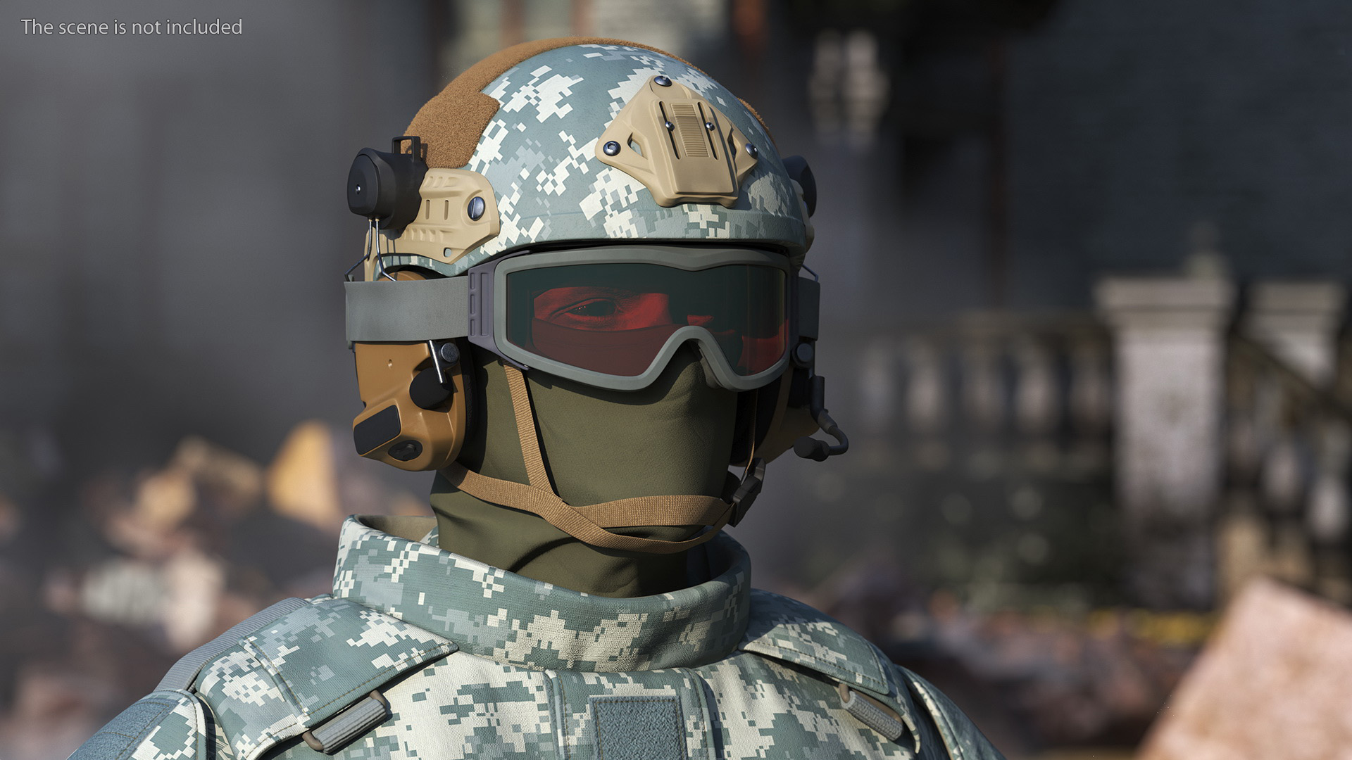 3D model Military Soldier in Grey Camo Fur Rigged