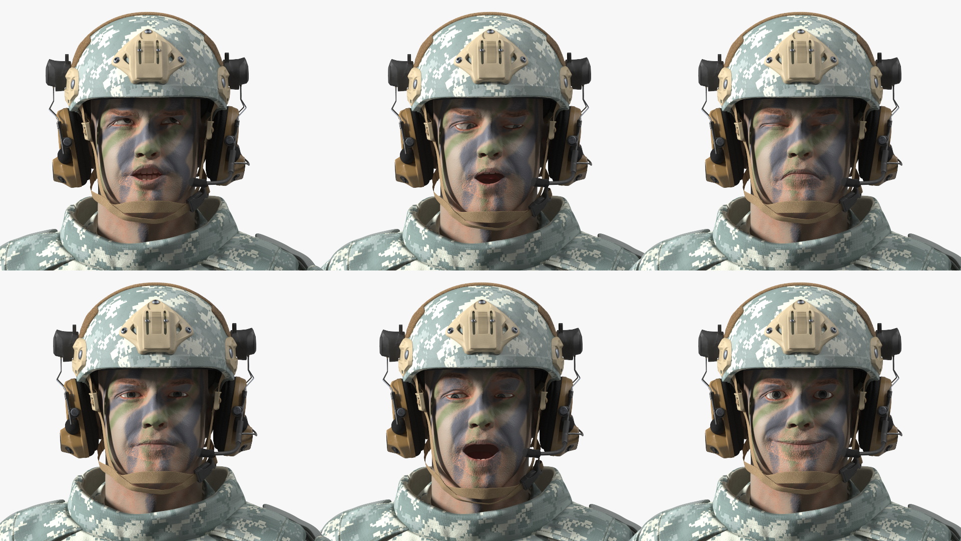3D model Military Soldier in Grey Camo Fur Rigged