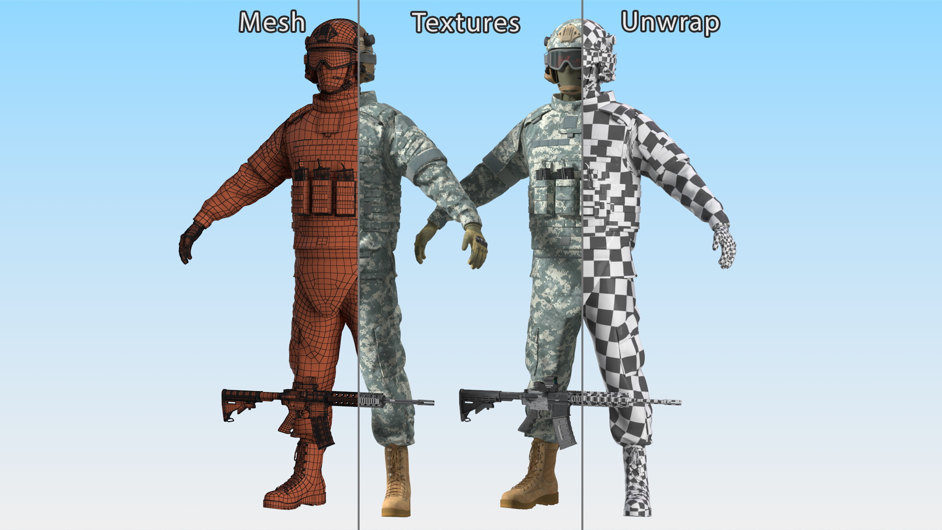 3D model Military Soldier in Grey Camo Fur Rigged