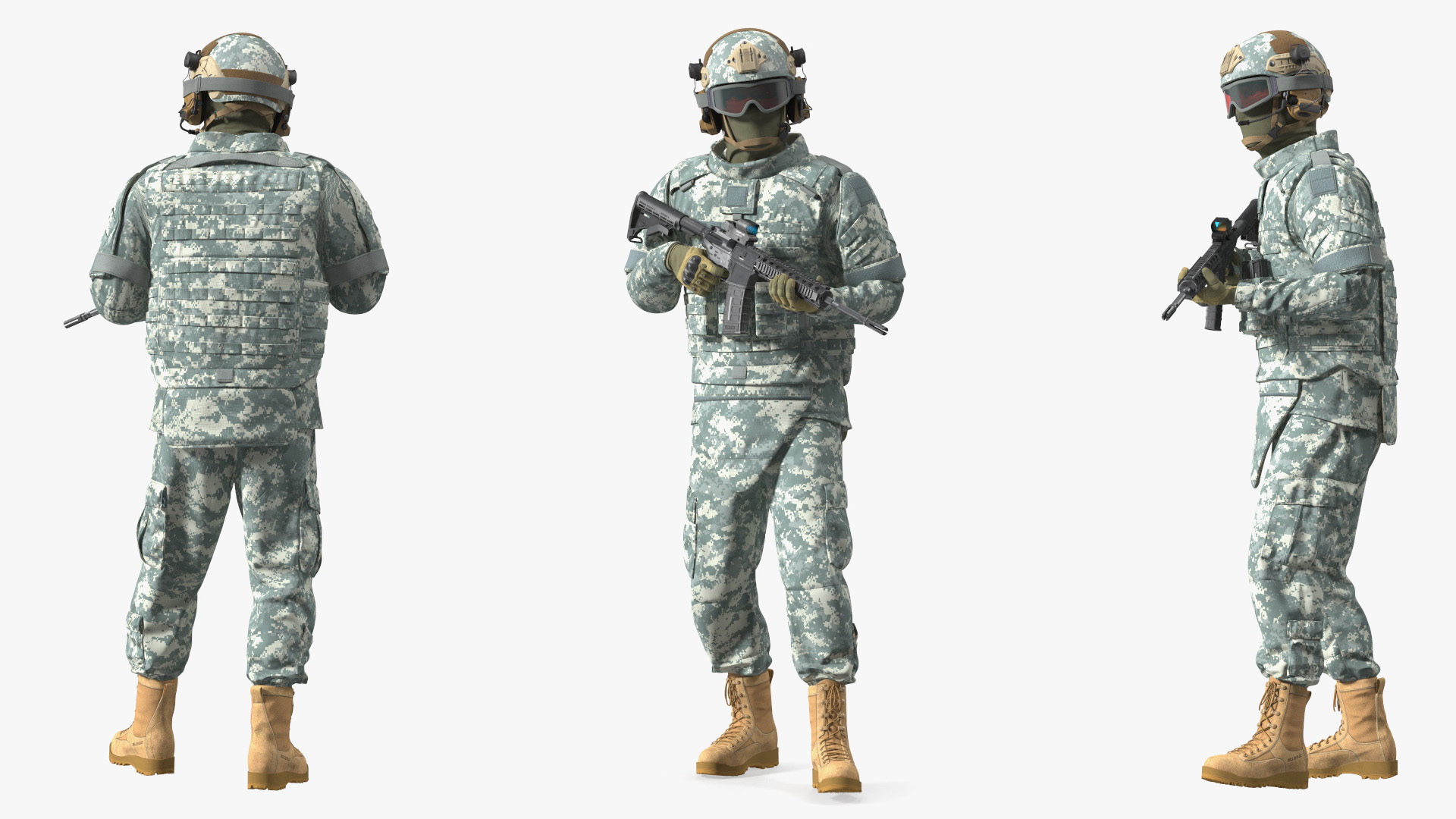 3D model Military Soldier in Grey Camo Fur Rigged