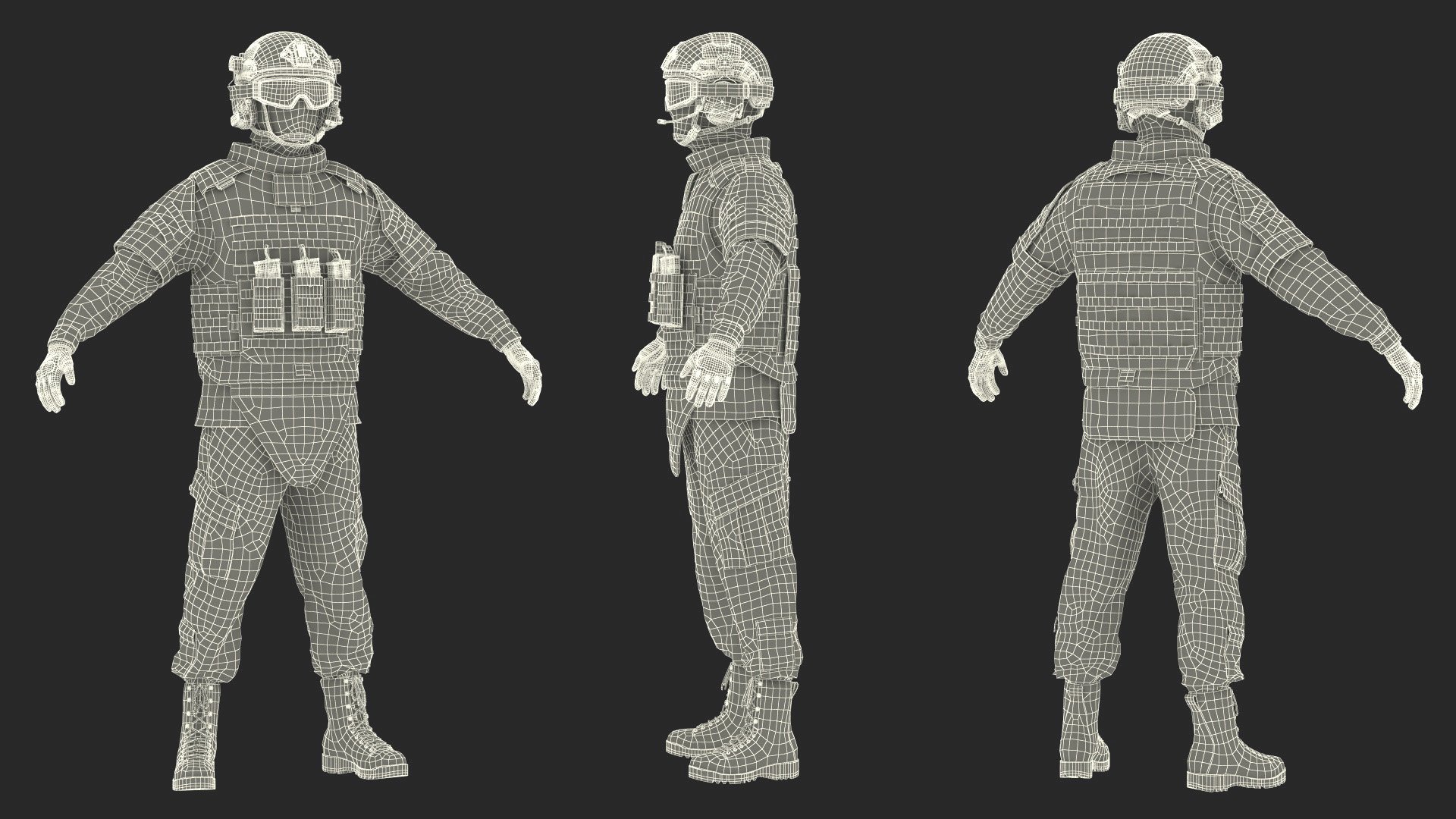 3D model Military Soldier in Grey Camo Fur Rigged