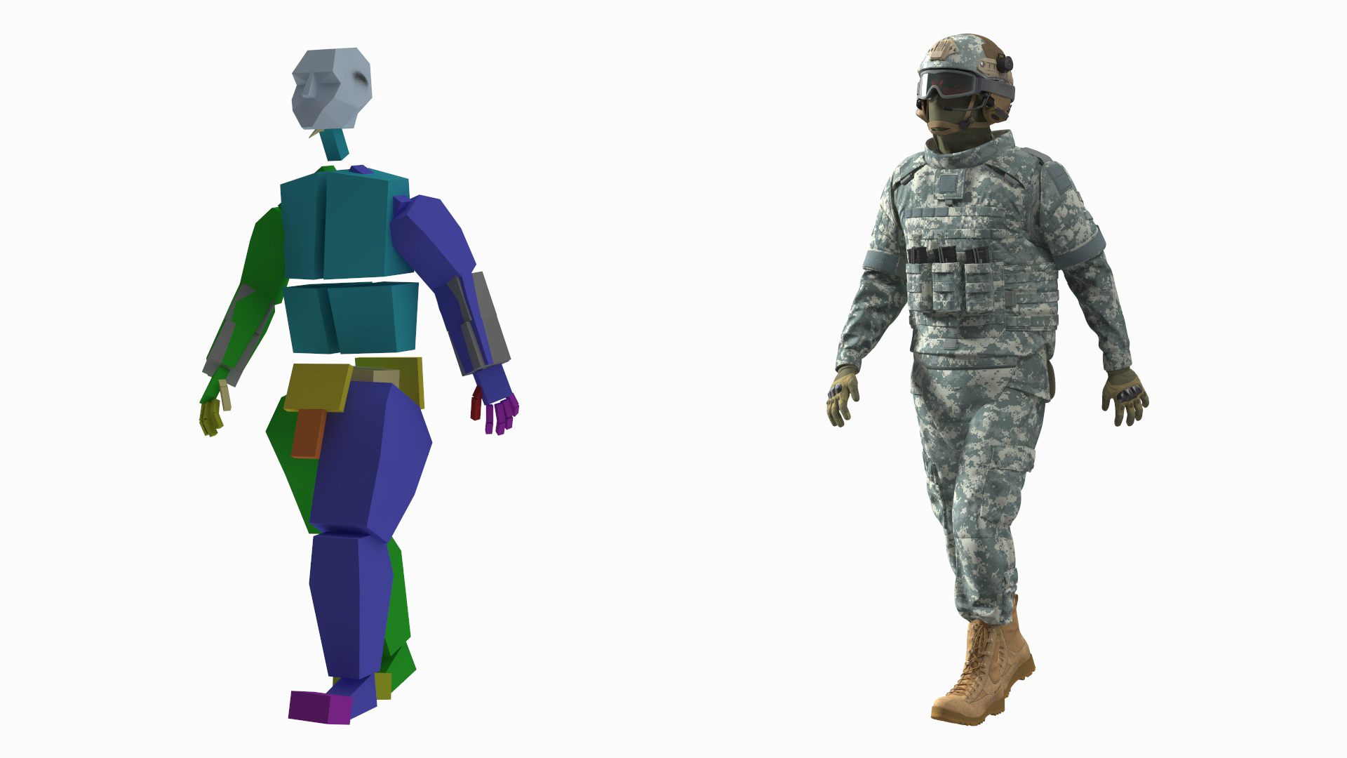 3D model Military Soldier in Grey Camo Fur Rigged