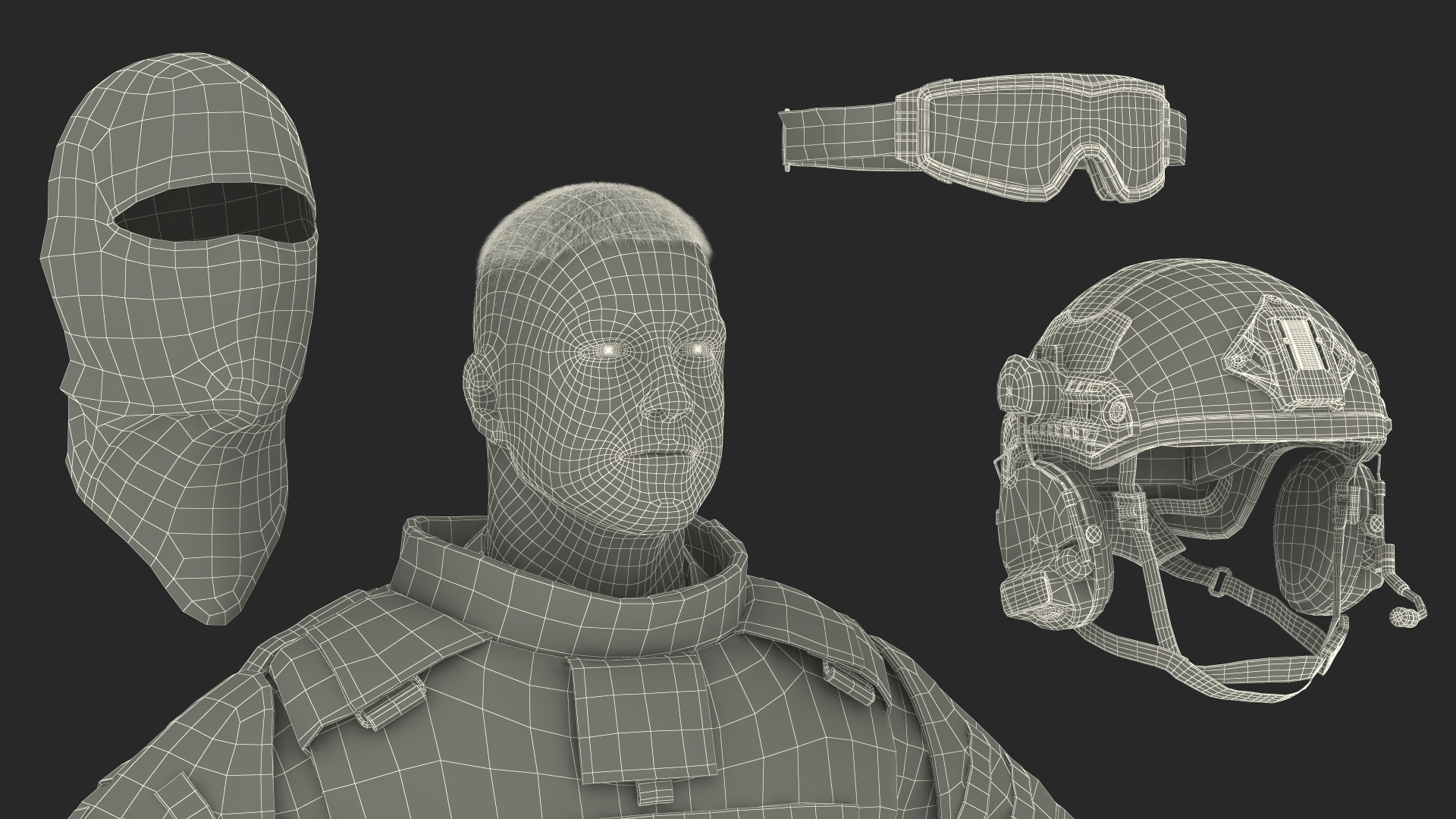 3D model Military Soldier in Grey Camo Fur Rigged