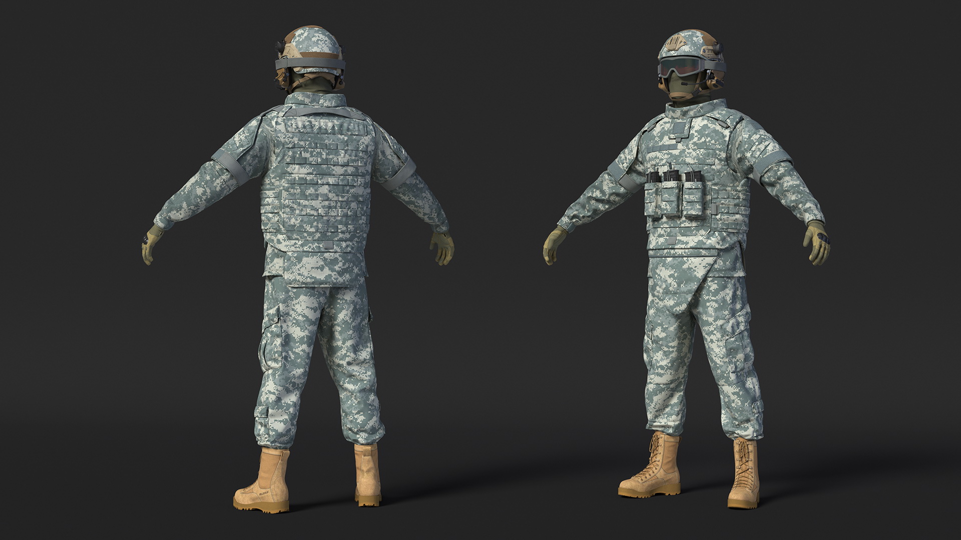 3D model Military Soldier in Grey Camo Fur Rigged