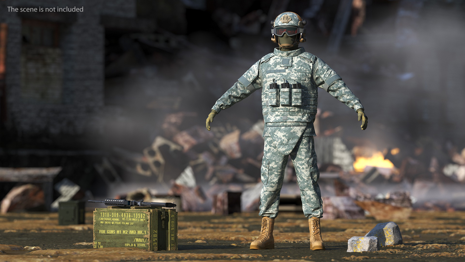 3D model Military Soldier in Grey Camo Fur Rigged