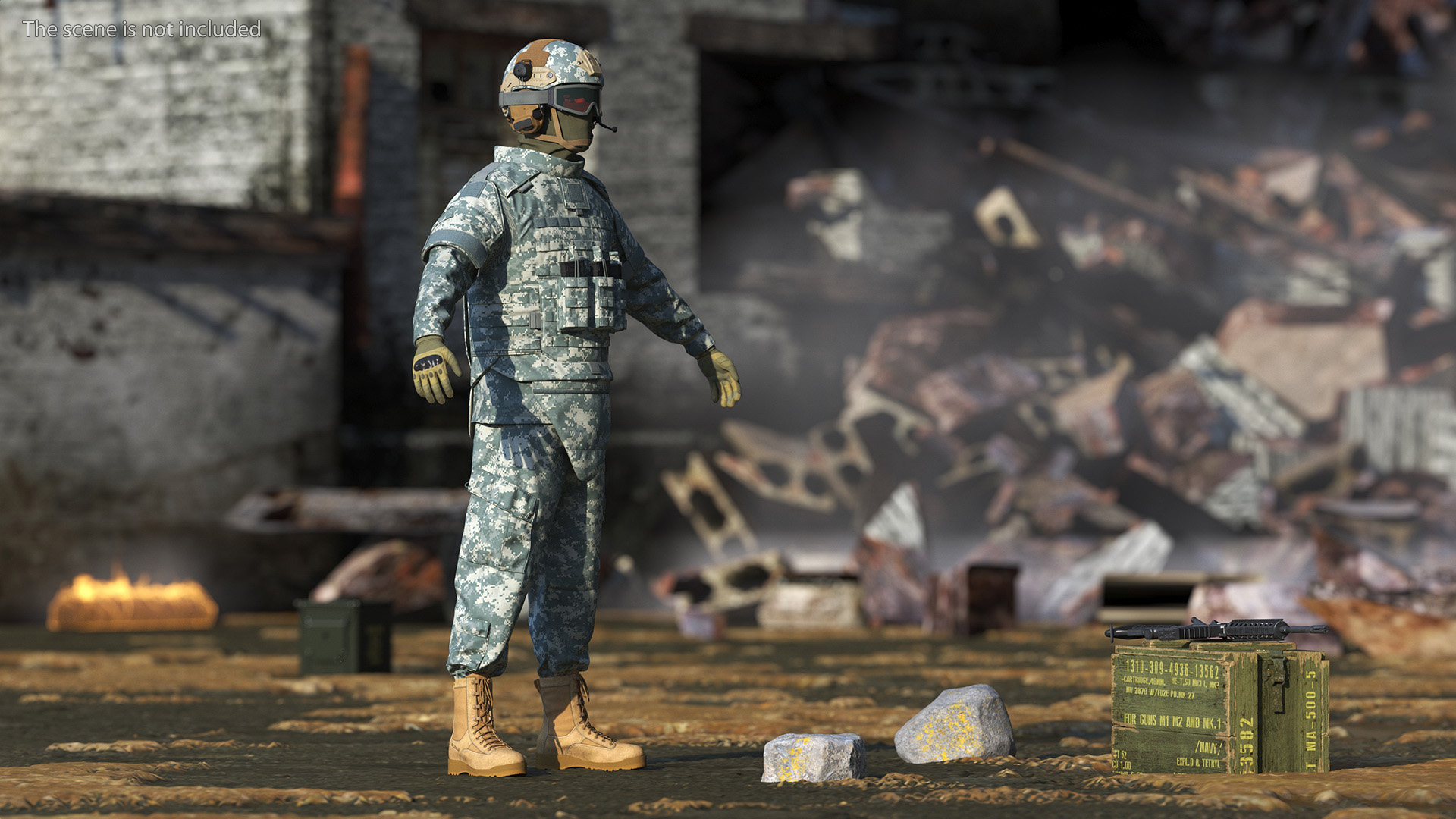 3D model Military Soldier in Grey Camo Fur Rigged