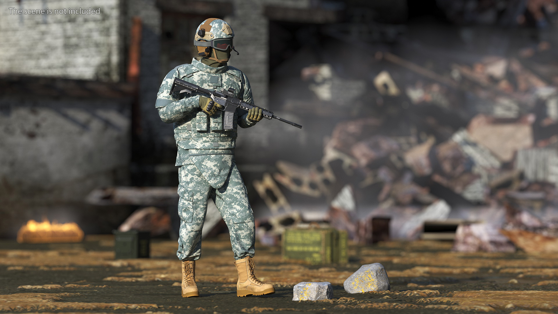 3D model Military Soldier in Grey Camo Fur Rigged
