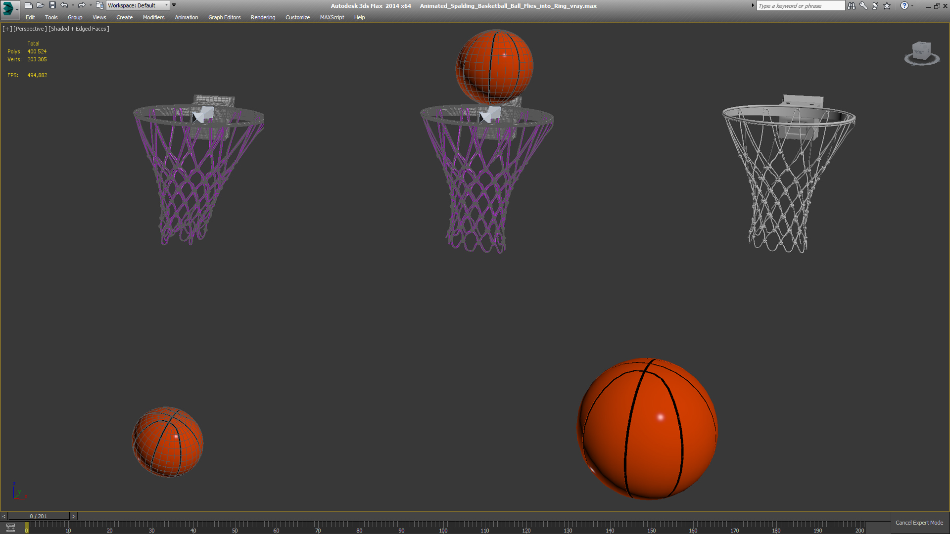Animated Spalding Basketball Ball Flies into Ring 3D model