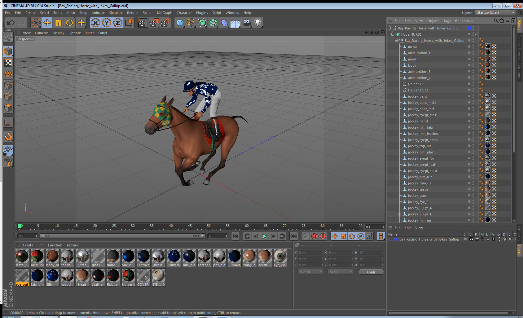 Bay Racing Horse with Jokey Gallop 3D model