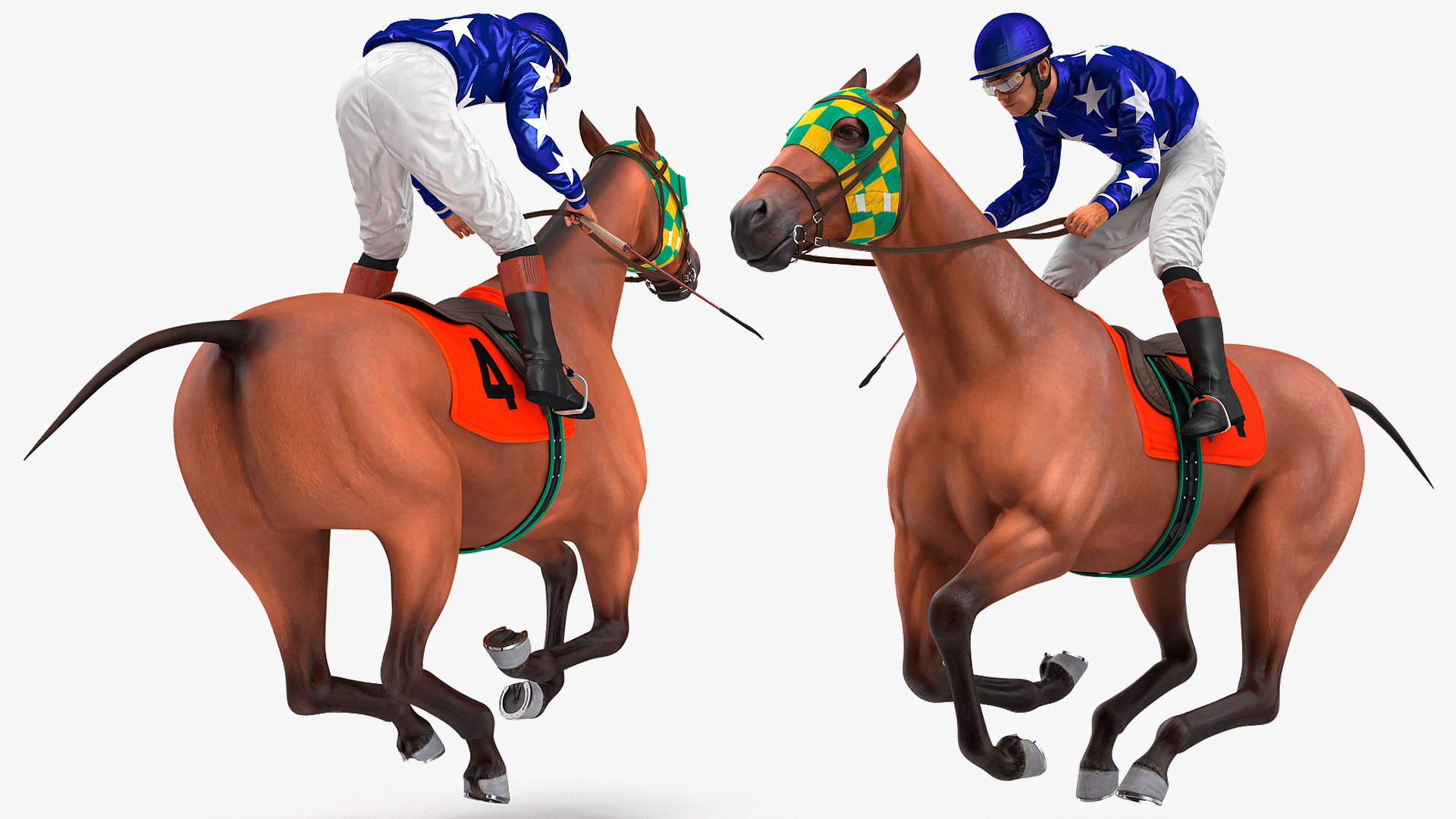 Bay Racing Horse with Jokey Gallop 3D model