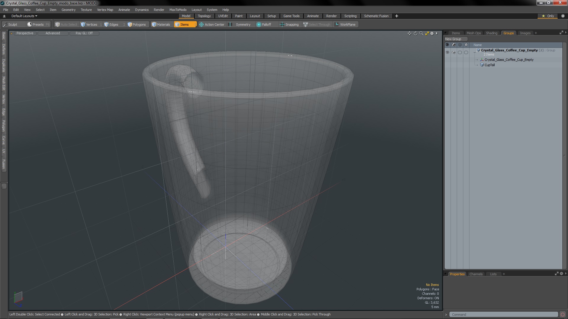 3D model Crystal Glass Coffee Cup Empty