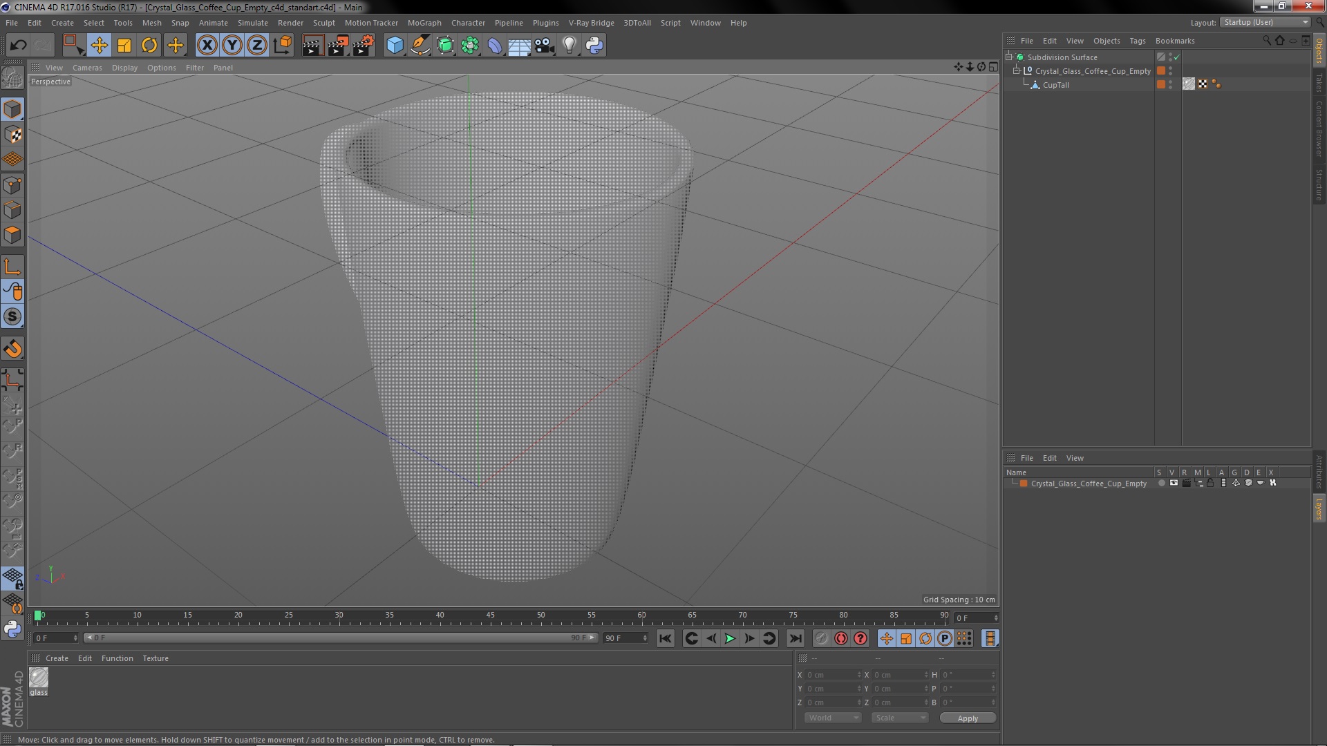 3D model Crystal Glass Coffee Cup Empty