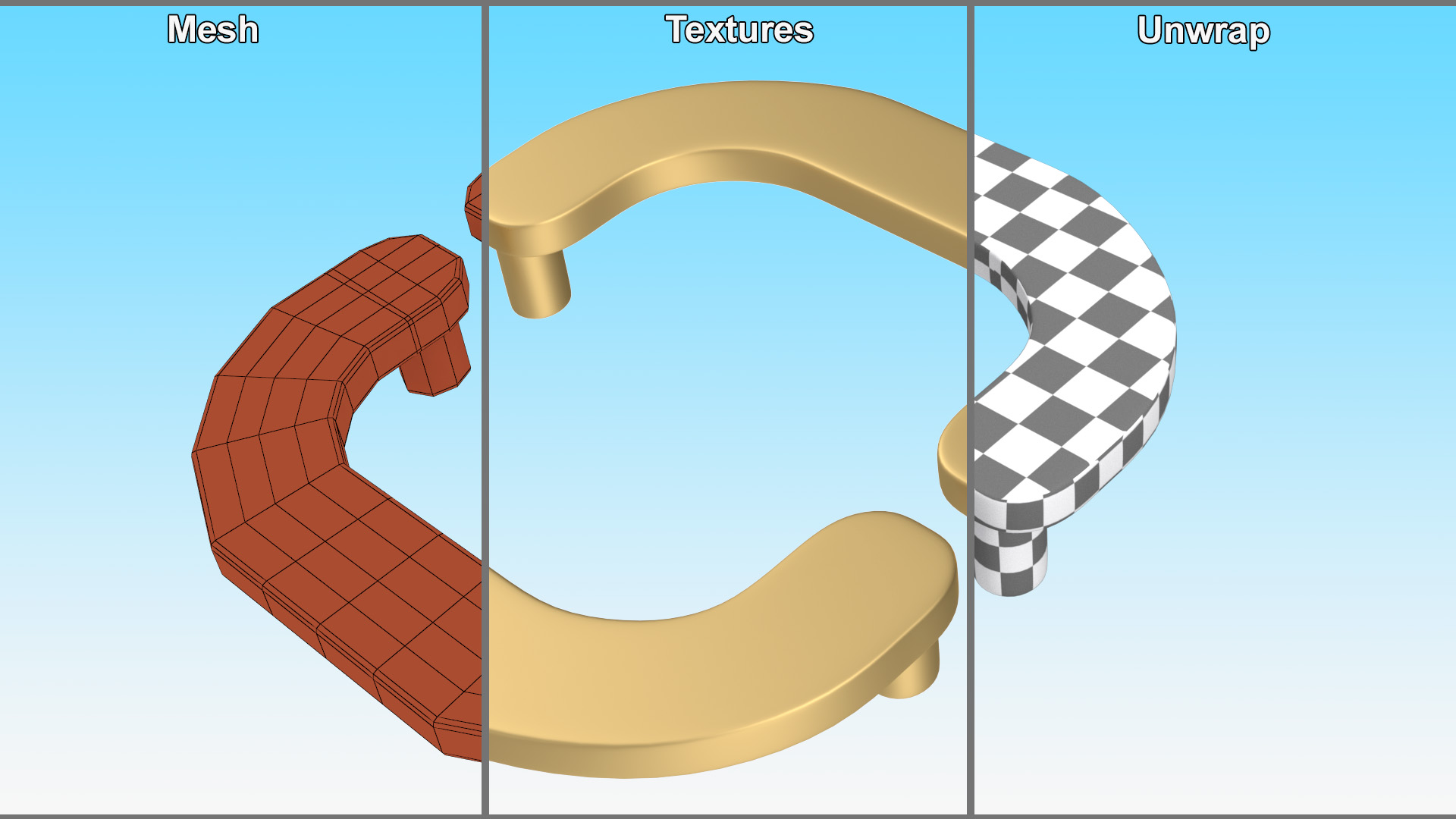 Door Handles Flat Square Gold 3D model