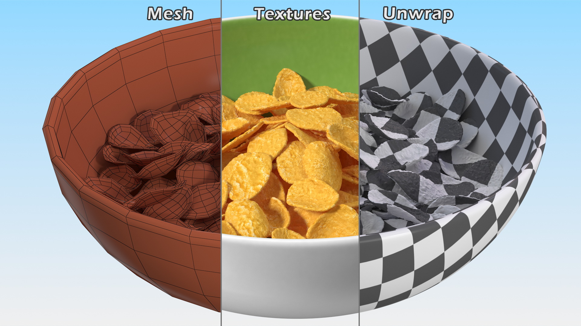3D Dry Cereal Corn Flakes on a Plate model