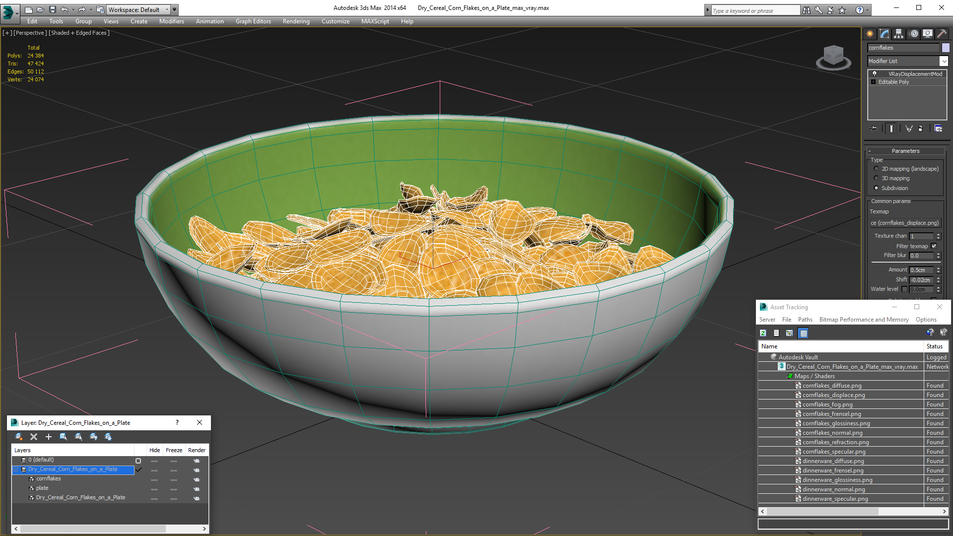 3D Dry Cereal Corn Flakes on a Plate model
