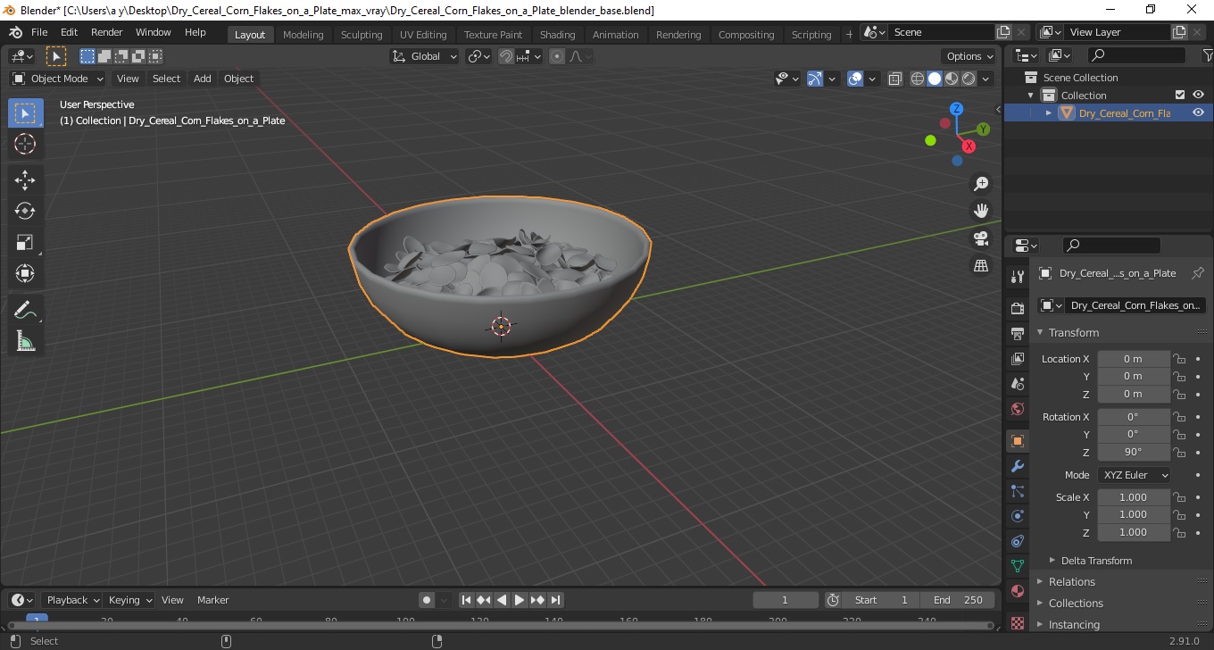 3D Dry Cereal Corn Flakes on a Plate model