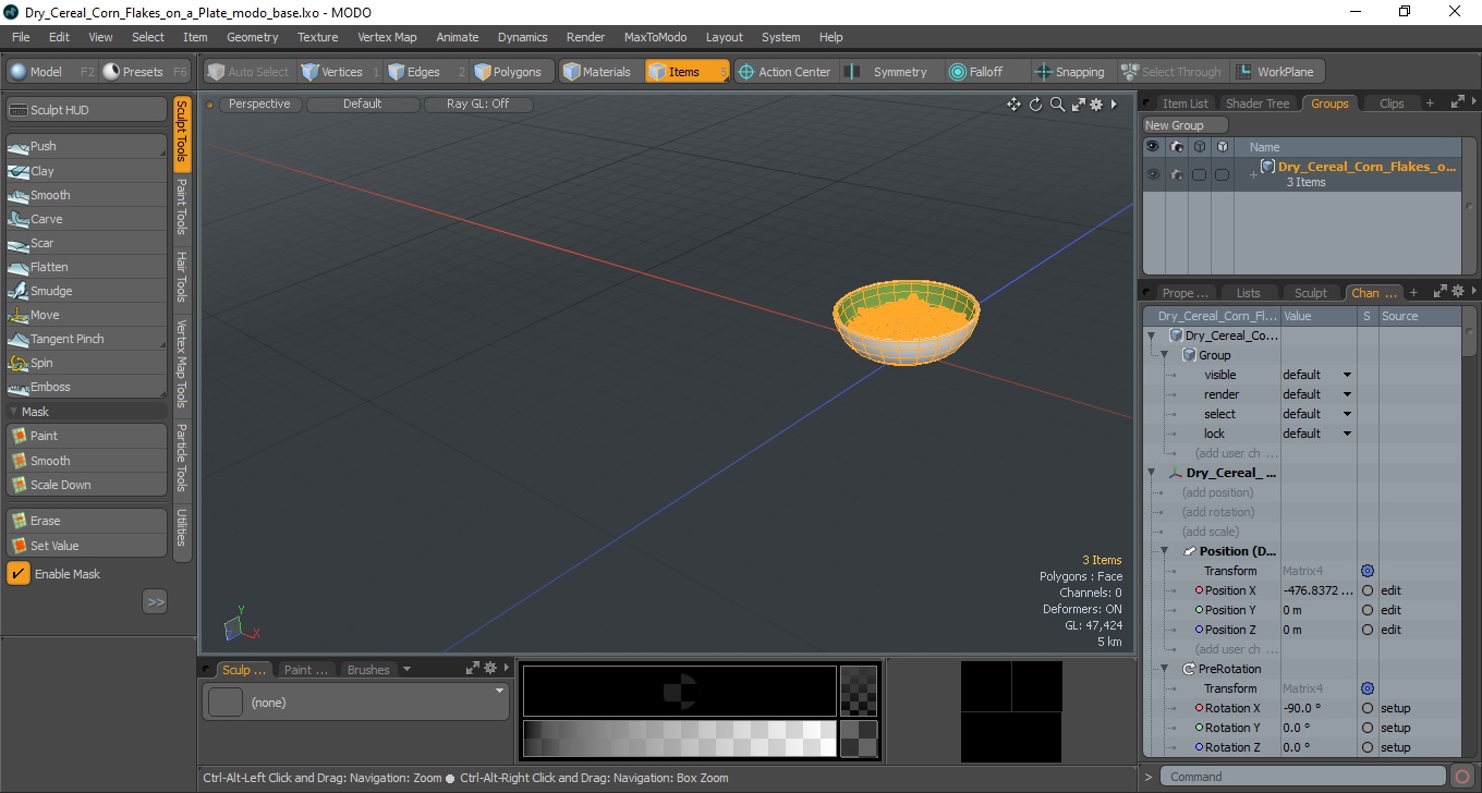 3D Dry Cereal Corn Flakes on a Plate model