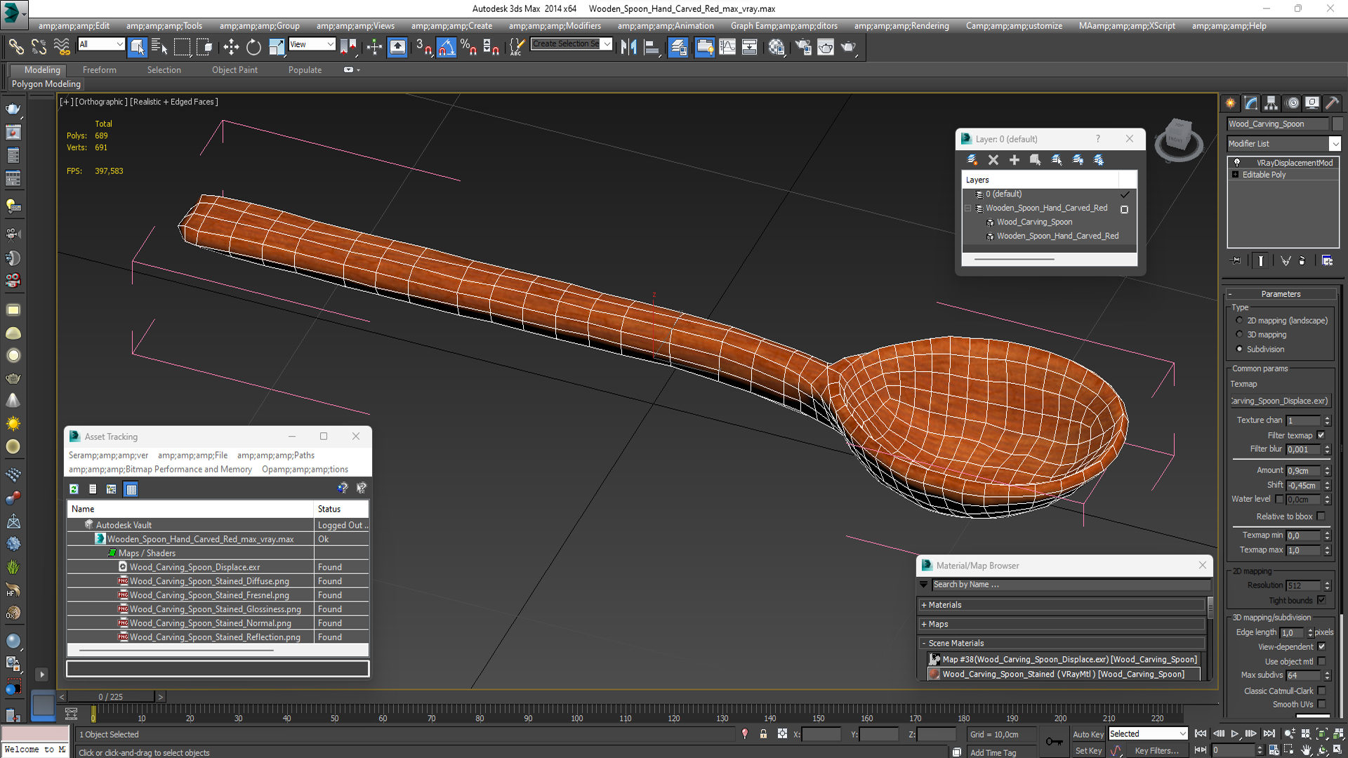 3D Wooden Spoon Hand Carved Red model