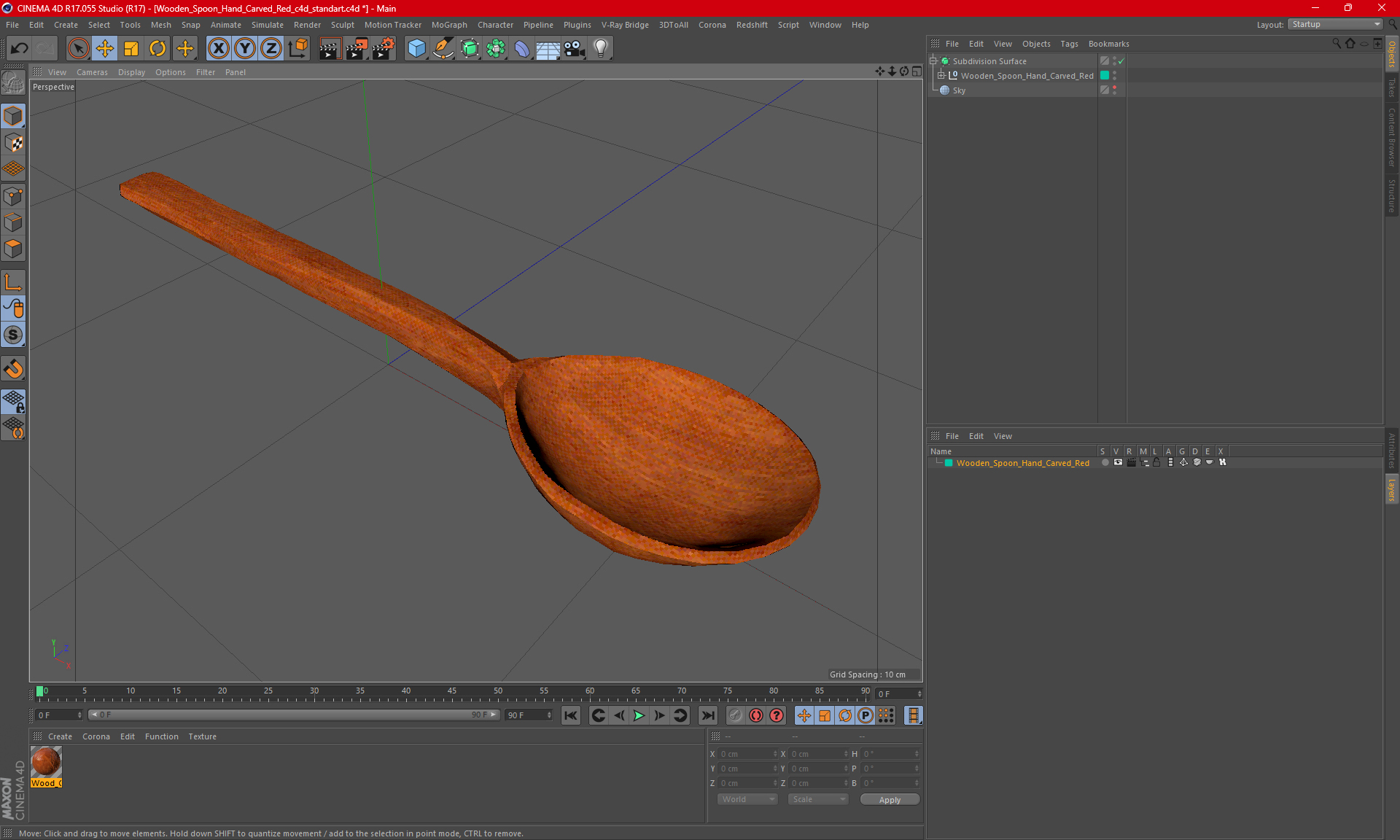 3D Wooden Spoon Hand Carved Red model