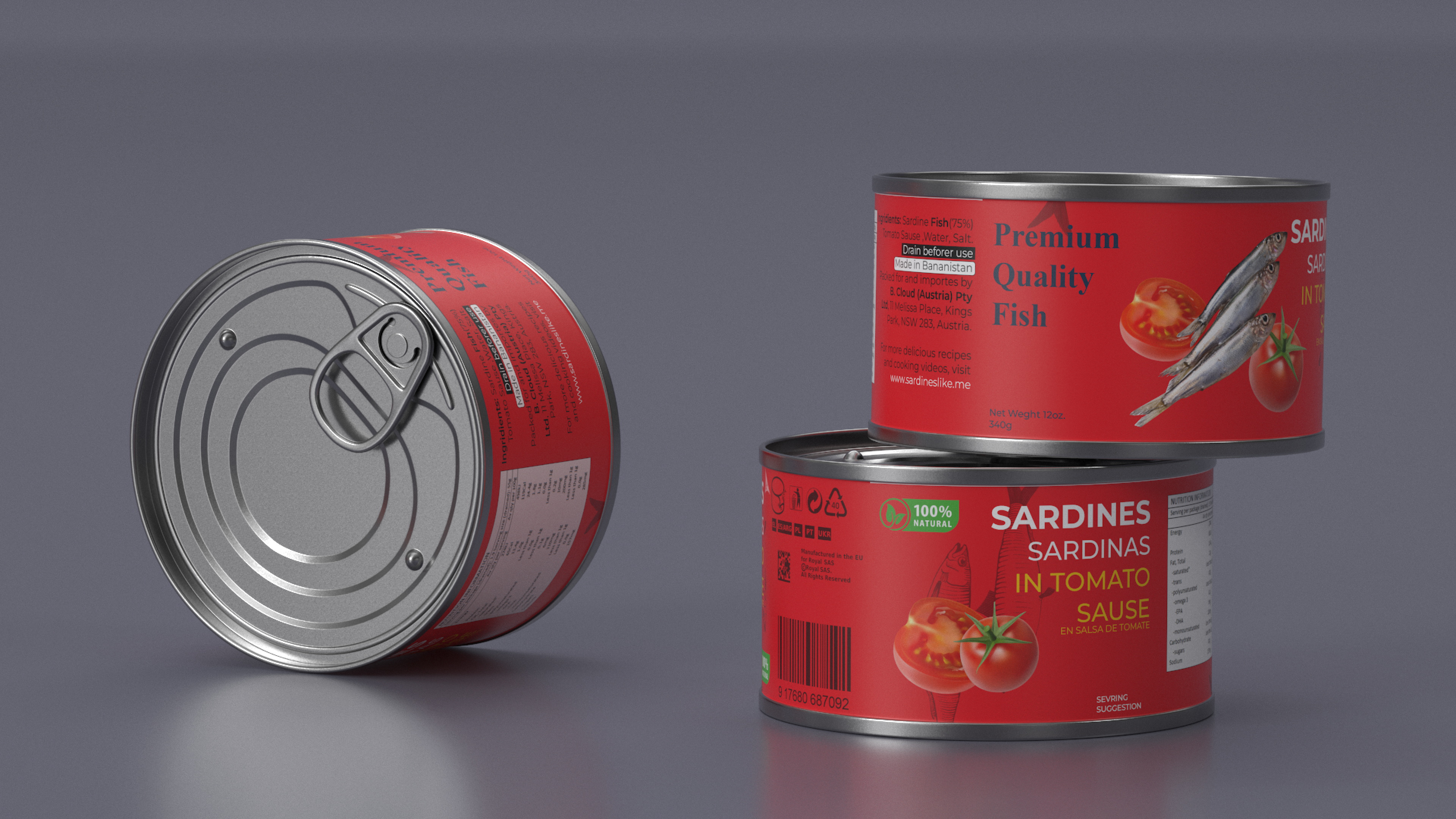 3D Canned Sardines in Tomato Souse