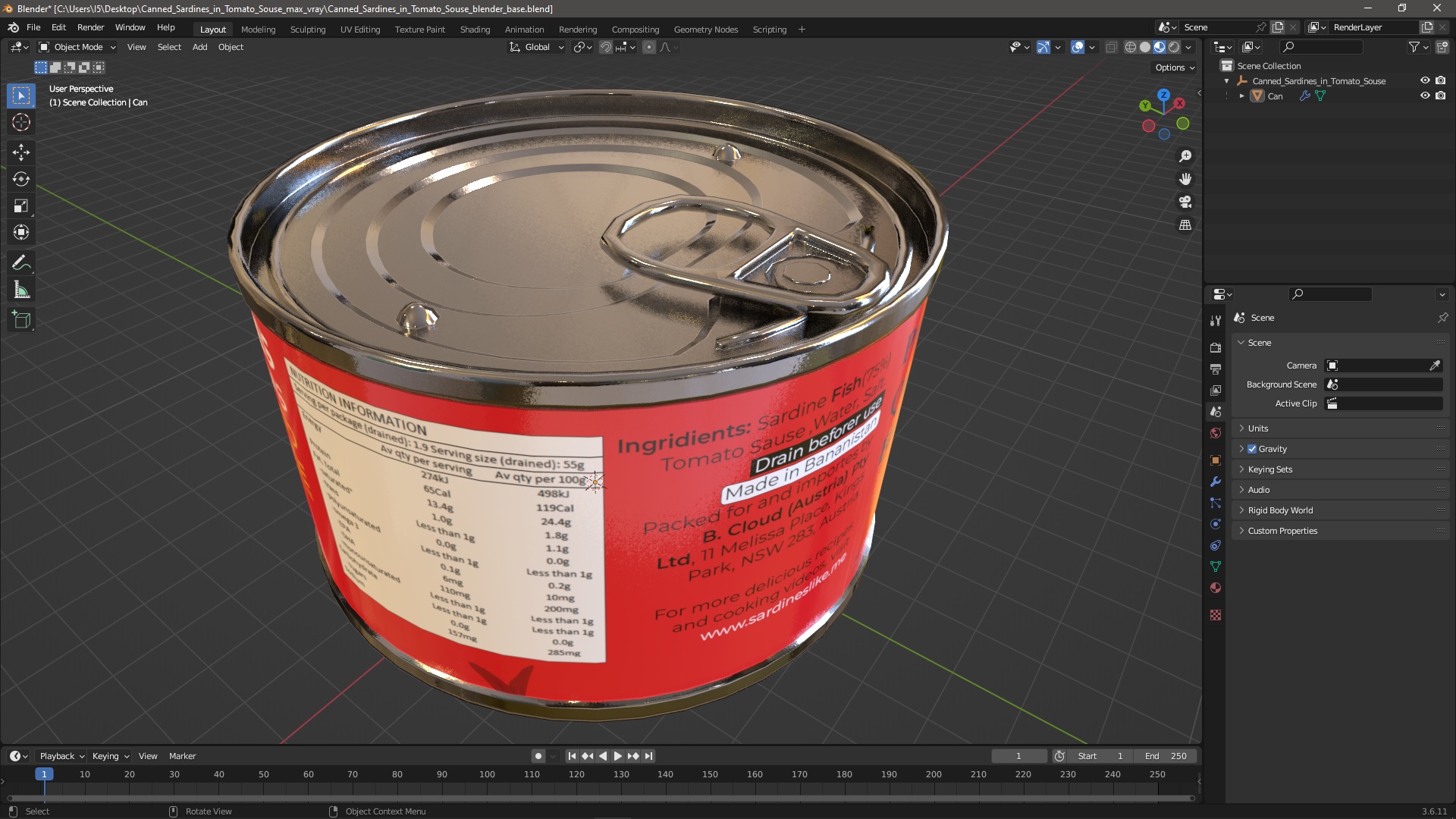 3D Canned Sardines in Tomato Souse
