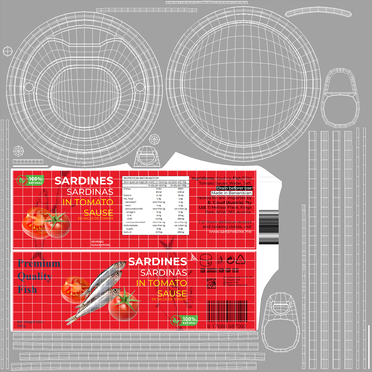 3D Canned Sardines in Tomato Souse