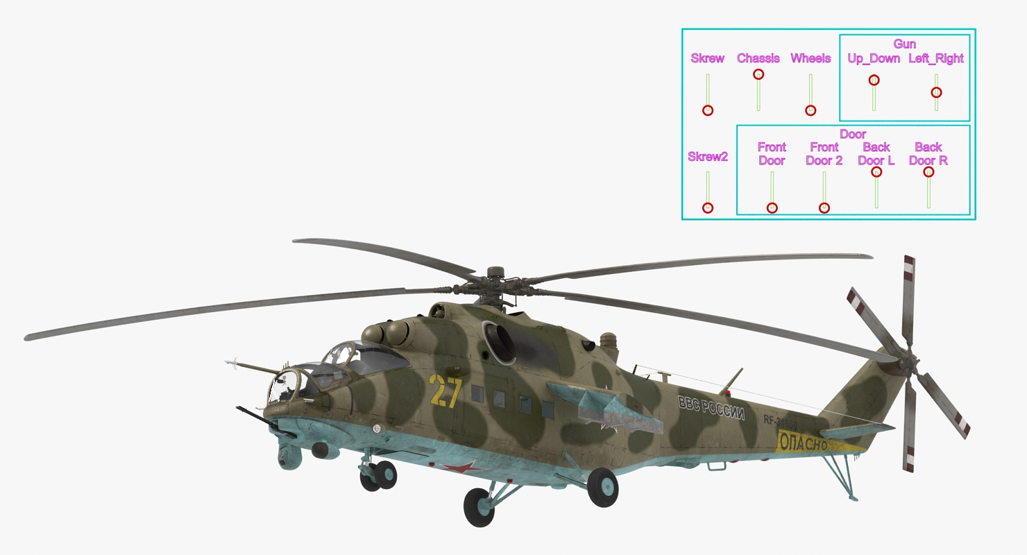 Russian Helicopter Mi 35M Rigged 3D