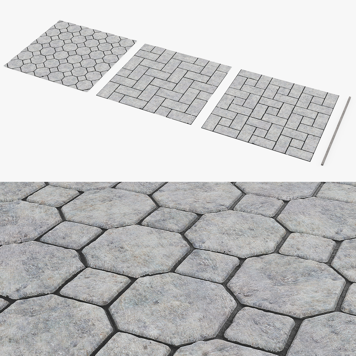Concrete Paver Set with Border Gray 3D model preview