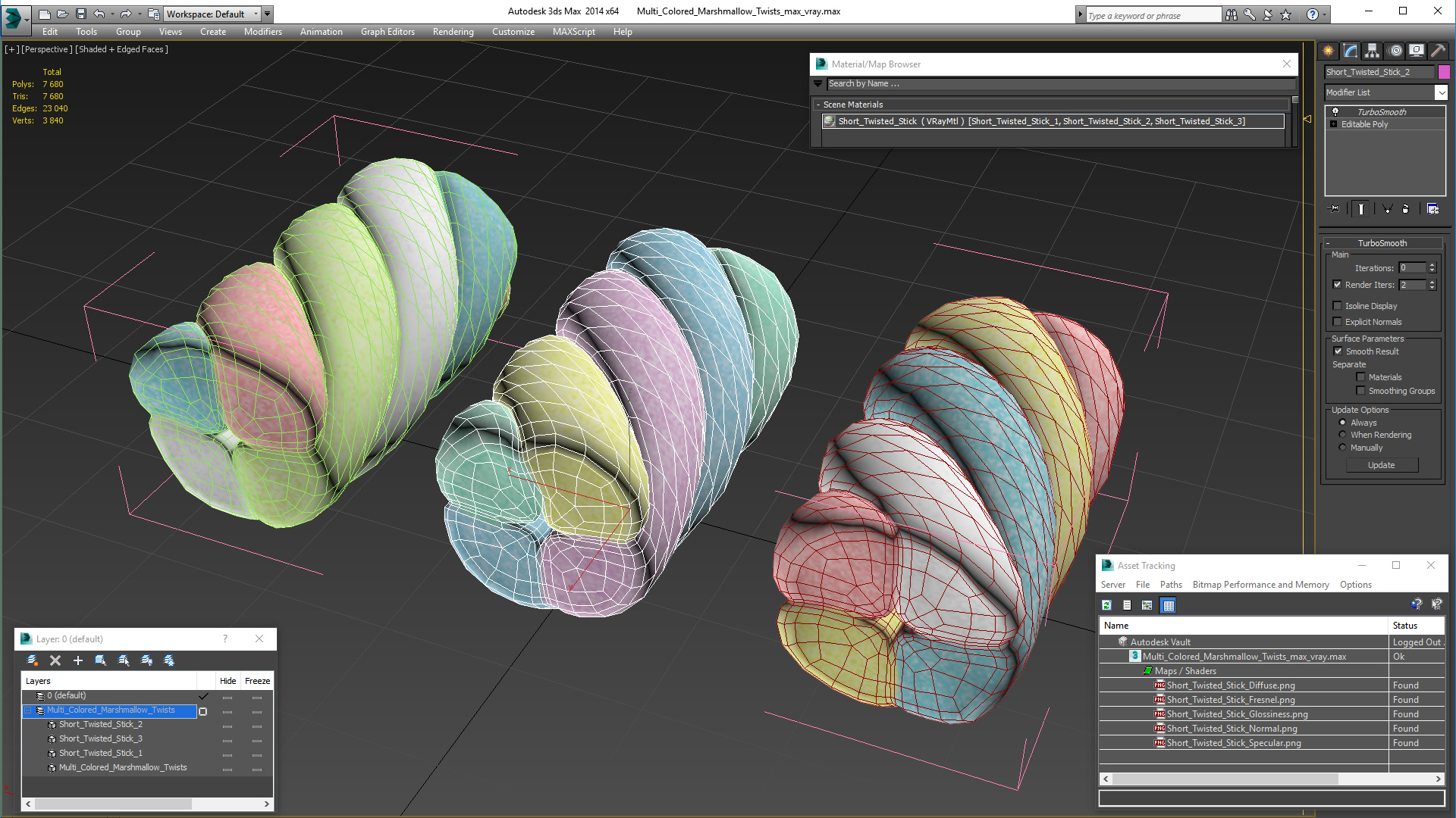 Multi Colored Marshmallow Twists 3D