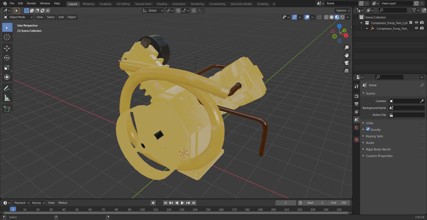 Compressor Pump Twin Cylinder V Style Yellow 3D model