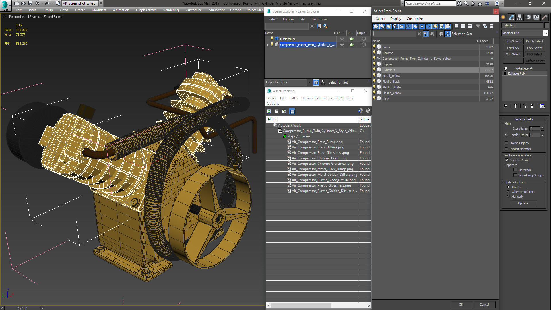 Compressor Pump Twin Cylinder V Style Yellow 3D model