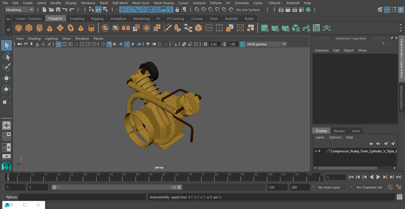 Compressor Pump Twin Cylinder V Style Yellow 3D model