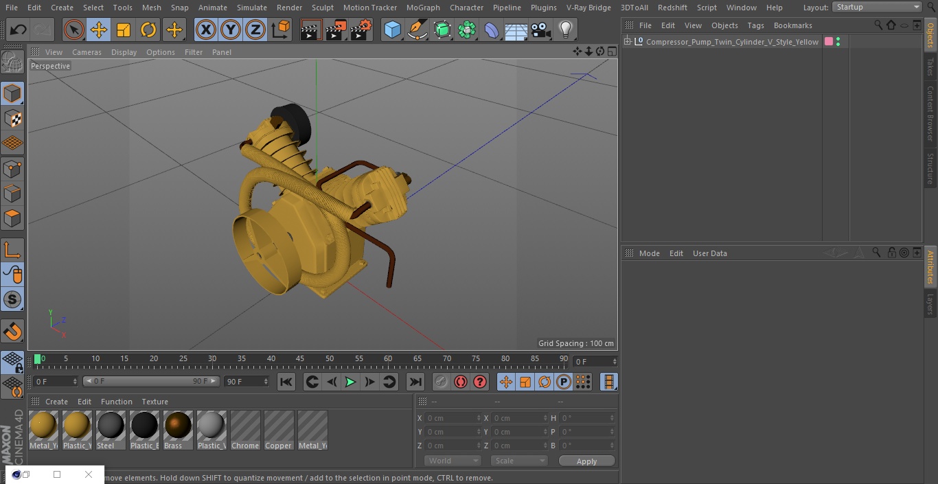 Compressor Pump Twin Cylinder V Style Yellow 3D model