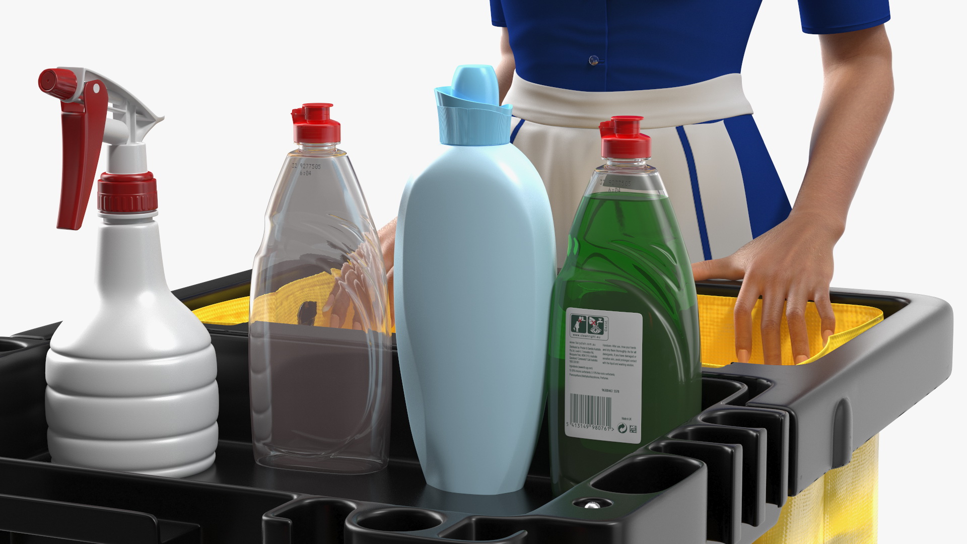 Black Maid With Multi Shelf Cleaning Cart Rigged Fur 3D